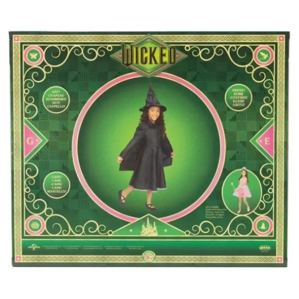 Wicked Deluxe Elphaba Black Dress & Accessories Girls Child Dress Up Size 4-6X